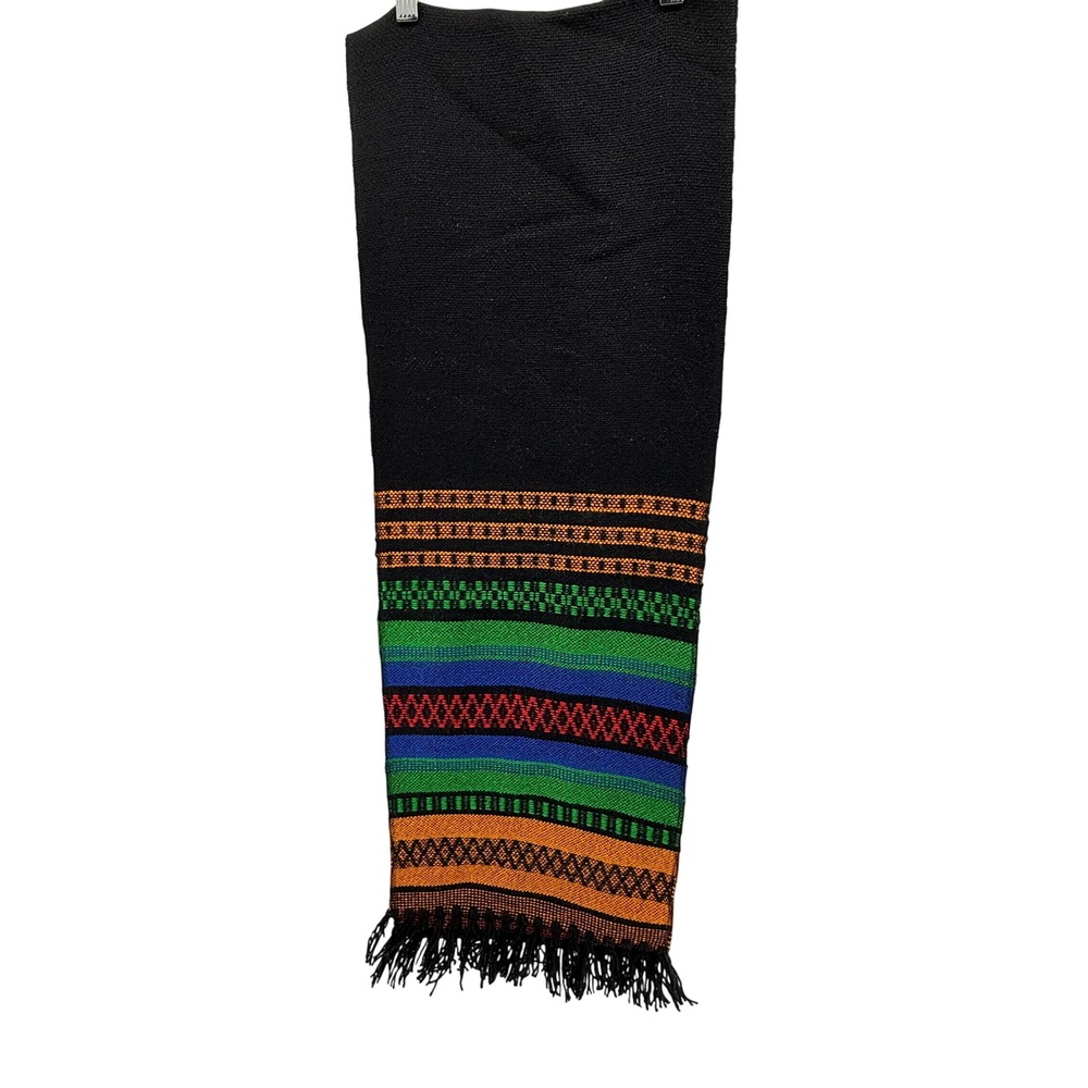 Madawaska Weavers Pure Wool Scarf Hand Loomed Striped Fringed Canada Black Multi